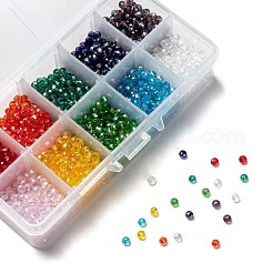 10色の電気メッキガラスビーズ  ABカラーメッキ  多面カット  ロンデル  ミックスカラー  4x3mm  穴：0.4mm  10色  200個/カラー  2000個/箱&nbsp;EGLA-JP0002-01B-4mm