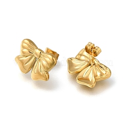 女性用304ステンレススチールスタッドピアス  蝶結び  18KGP本金メッキ  11.5x15mm&nbsp;EJEW-F337-01G-04