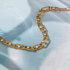 女性用304ステンレススチール製クリスタルラインストーンペーパークリップチェーンネックレス  ゴールドカラー  15.94インチ（40.5cm）&nbsp;SA-CBA8C9C-09G