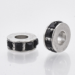 合金ヨーロピアンビーズ  ガラスラインストーン付き  大穴ビーズ  コラム  アンティークシルバー  ミックスカラー  12x5mm  穴：5mm&nbsp;X-MPDL-N038-01