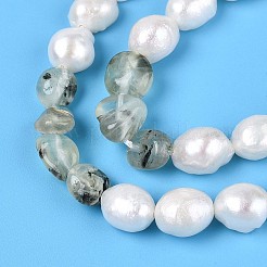 天然プレナイトナゲットと天然養殖淡水真珠ビーズ連売り  5.5~12x4.5~9x3.5~9mm  穴：0.8mm  パール：6~13x6~9x3.5~7.5mm  穴：0.6mm  約19~21個/連  6.30~6.69インチ（16~17cm）&nbsp;PEAR-N023-01A-10