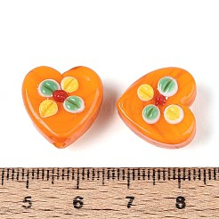 手作りランプワークビーズ  花とハート  オレンジ  15~16x16~17x8~10mm  穴：1.2~1.6mm&nbsp;LAMP-ZX003-16-02
