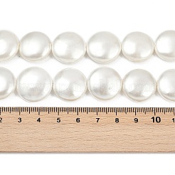 電気めっきシェルパールビーズ連売り  フラットラウンド  洗練された  ホワイト  18x7.5mm  穴：1mm  約22個/連  15.67''（39.8センチメートル）&nbsp;BSHE-G027-13D