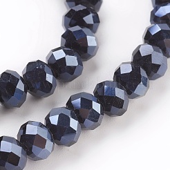 電気メッキガラスビーズセット  フルメッキ  多面カット  ロンデル  プルシアンブルー  6x4.5mm  穴：0.8mm  約80~85個/連  38~40cm&nbsp;GLAA-K027-FP-A01
