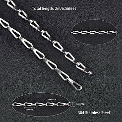 304ステンレススチールリンクバーチェーン  溶接されていない  ステンレス鋼色  21x6x7mm  約6.56フィート（2m）/連&nbsp;CHS-UN0001-12P