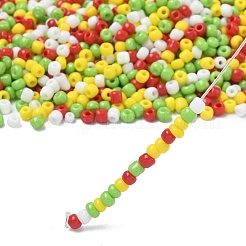 4色のクリスマスガラスラウンドシードビーズ8/0個  不透明色  ミックスカラー  2.8~3.5mm  穴：1~1.2mm  約10000個/袋&nbsp;SEED-X0058-03B