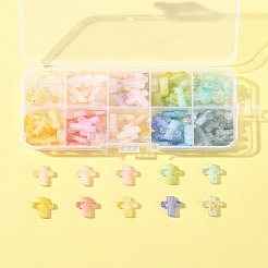 130色グラデーションカラー透明アクリルビーズ10個  金色の箔付き  クロス  ミックスカラー  16x12.5x4.5mm  穴：2.5mm  13個/カラー&nbsp;OACR-FS0002-05