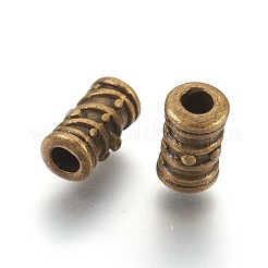 チベットアンティークブロンズメタルビーズ  スジ入りビーズ  鉛フリー＆カドミウムフリー  コラム  直径5.5mm  長さ9mm  穴：3mm&nbsp;X-MLF0420Y