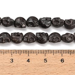 ヴィンテージの手作り磁器ビーズの連  スカル  ファンシーアンティーク施釉磁器  ブラック  7.5x6.5x7mm  穴：1mm  約50個/連  15.20''（38.6センチメートル）&nbsp;PR-CBAB520-19C