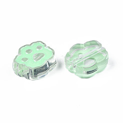 透明なアクリルビーズ  エナメル  猫の足のプリント  淡緑色  22x25x8.5mm  穴：3mm&nbsp;ACRC-S039-06B