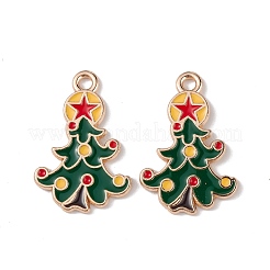 クリスマス合金エナメルペンダント  スターチャーム付きのクリスマスツリー  カドミウムフリー＆ニッケルフリー＆鉛フリー  ライトゴールド  ダークスレートグレー  21.5x14x1mm  穴：2mm&nbsp;ENAM-M056-03KCG