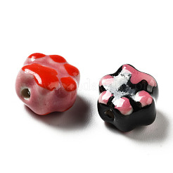 手作りプリント陶器ビーズ  手描きの陶器ビーズ  足跡  ミックスカラー  13.5x15x9.5mm  穴：1.8mm&nbsp;PORC-F005-02
