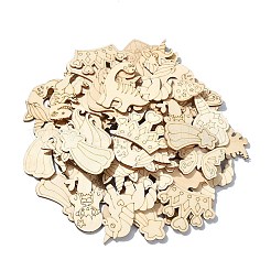 未完成の木の切り欠き  DIYクラフト用品  混合図形  フローラルホワイト  2.8~5x2.2~4.95x0.2cm  約100個/セット&nbsp;WOOD-CJC0001-17
