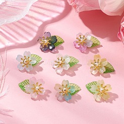 葉のアクリルチャーム付きフラワーガラス  混合色  ゴールドカラー  11.5x15x14.5mm  穴：1.8mm  8個/セット&nbsp;HJEW-JM02572-02