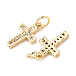 CZ真鍮マイクロパヴェキュービックジルコニアクロスチャーム  ゴールドカラー  14x8x2mm  丸カン：7x0.8ミリ&nbsp;ZIRC-L018-16G