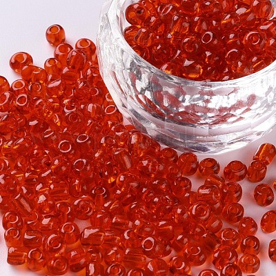 ガラスシードビーズ  トランスペアレント  ラウンド  レッド  6/0  4mm  穴：1.5mm  約4500ビーズ/ポンド&nbsp;SEED-A004-4mm-5-1