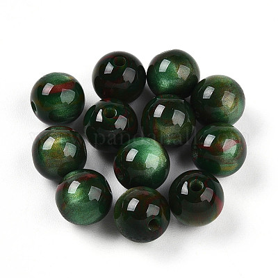 樹脂ビーズ  ラウンド  ツートン  グリーン  8mm  穴：2mm&nbsp;RESI-YW0004-28A-08-1