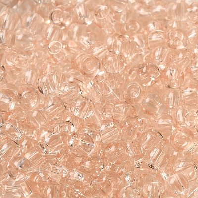 透明な色のガラスシードビーズ  ロンデル  桃パフ  6/0  4x3mm  穴：1.4mm  約5700個/ポンド&nbsp;SEED-P007-02A-04-1
