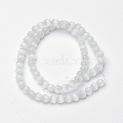 キャッツアイビーズ  ラウンド  ホワイト  6mm  穴：1mm  66個/連  15.5インチ&nbsp;X-CER01-1