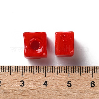 手作りランプワークビーズ  正方形  レッド  9.5~11.5x10~12x8~8.5mm  穴：3.5~4mm&nbsp;LAMP-Q003-01B-1