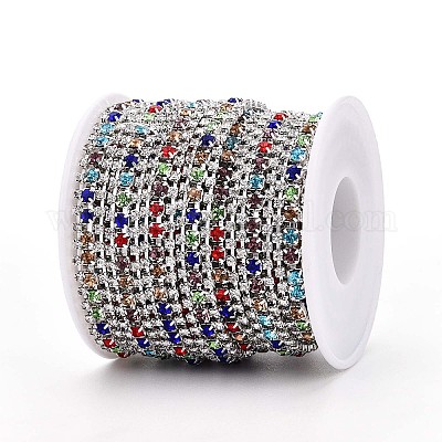 鉄ラインストーンカップチェーン  スプールで  銀  カラフル  8.5x3mm  約14.99フィート（4.57m）/ロール&nbsp;CH-T006-04S-03-1