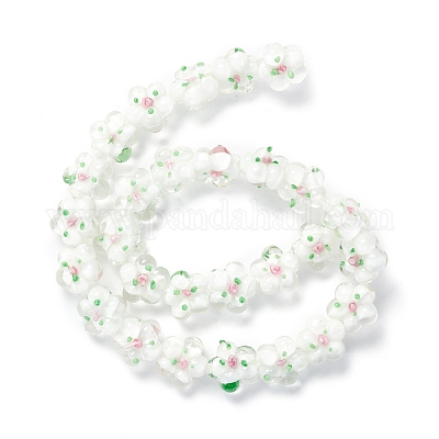 手作りランプワークビーズ連売り  バンピー  花  ホワイト  13.5~14x14.5~15x7~8mm  穴：1.4mm  約28個/連  14.57インチ（37cm）&nbsp;LAMP-D015-08K-1