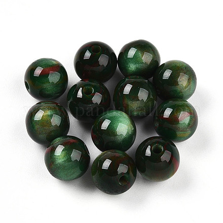 樹脂ビーズ  ラウンド  ツートン  グリーン  8mm  穴：2mm&nbsp;RESI-YW0004-28A-08-1