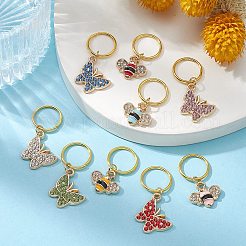 合金ラインストーンとエナメルドレッドヘアビーズ  編組髪のペンダントの装飾クリップ  蜂＆蝶  ゴールドカラー  28~34mm  9個/セット&nbsp;OHAR-JH00027