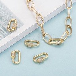 真鍮製マイクロパヴェキュービックジルコニアスクリューカラビナロックチャーム  ネックレス作り用  長持ちメッキ  オーバル  透明  18KGP本金メッキ  17.1x10.5x2mm&nbsp;X-ZIRC-G160-22G