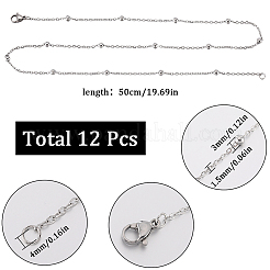 304ステンレススチール製サテライトチェーンネックレスセット12個  ステンレス鋼色  19.69インチ（50cm）&nbsp;NJEW-SC0001-14A