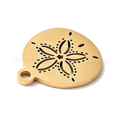 ステンレスペンダント201個  砂ドルチャーム  花付きフラットラウンド  ゴールドカラー  13.5x12x1mm  穴：1.4mm&nbsp;X-STAS-E015-04G