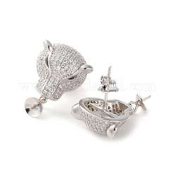 キュービックジルコニア 925 スターリングシルバー スタッドピアス 金具 女性用  プラチナメッキ  ヒョウ  透明  22x14mm  ピン：10.5x0.8/0.5mm&nbsp;STER-M092-09P-02