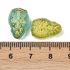 焼き付け塗料と金色の金属で覆われたガラスビーズ  フクロウ  ミックスカラー  15.5x10.5x5.5mm  穴：1mm&nbsp;X-DGLA-T004-16M
