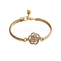 ミニマルなデザインの合金とキュービックジルコニアのリンクブレスレット（女性用）  花バラ  ゴールドカラー  透明  4.13インチ（10.5cm）&nbsp;WGB775D-02