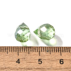 クリアガラスペンダント  ティアドロップチャーム  多面カット  ABカラーメッキ  ライムグリーン  10.5x8mm  穴：1.2mm&nbsp;GLAA-P070-A06