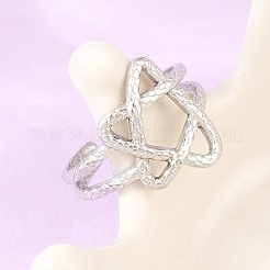 女性用304ステンレススチールカフオープンリング  スター  ステンレス鋼色  15.5mm  usサイズ7 1/4(17.5mm)&nbsp;RJEW-A102-04P