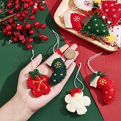 6スタイルのウールフェルトペンダントデコレーション6個  クリスマスパーティーの装飾用コード付き  クリスマスストッキング/木/花  ミックスカラー  132~167mm  1個/スタイル&nbsp;HJEW-NB0001-90
