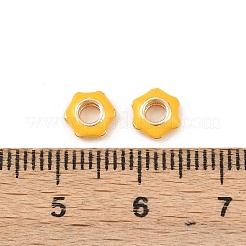 真鍮ビーズ  スター  エナメル  18KGP本金メッキ  きいろ  6x6.5x2mm  穴：3mm&nbsp;KK-H524-15G-01