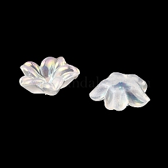 レインボー虹色メッキ アクリル カボション  グリッタースタイル  花  ホワイトスモーク  7x7x2.5mm&nbsp;OACR-G023-05