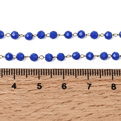 304ステンレススチール、ガラスファセットロンデルビーズ、ハンドメイドリンクチェーン、女性用誕生石ネックレス  イオンプレーティング（ip）  ゴールドカラー  ブルー  14.96インチ（38cm）&nbsp;NJEW-G195-01G-11