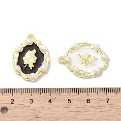 ラックメッキスプレー塗装合金ペンダント  ABSの模造パールと  カドミウムフリー＆ニッケルフリー＆鉛フリー  オーバル  ミックスカラー  28x20.5x5mm  穴：1.8mm&nbsp;FIND-C049-08G