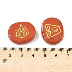 4個 4スタイル 天然レッドジャスパーディスプレイデコレーション  置物家の装飾  治癒のためのレイキエネルギーストーン  空気のシンボルが描かれた楕円形  火災  水と土の要素  25x20x7~7.5mm  1個/スタイル&nbsp;G-F786-02B-03