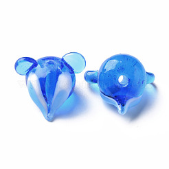 手作りの透明ランプワークビーズ  マウス  ブルー  16~17x17~18x16~18mm  穴：1.8mm&nbsp;LAMP-T011-12D