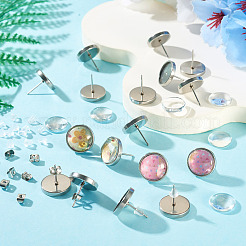 DIYイヤリング作成キット  プラスチック製のイヤーナットを含む  201ステンレス鋼製フリクションイヤナット＆スタッドピアス金具  クリアガラスカボション  ステンレス鋼色  5x3.5x2.5mm  穴：1mm&nbsp;DIY-TADJ0001-06
