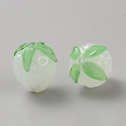 手作りランプワークビーズ  苺  ライムグリーン  15x15x15mm  穴：1.6mm&nbsp;LAMP-WH0009-10B