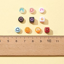 511 個 10 スタイル透明 & 不透明混合色アクリルビーズ  星と月とハートと花のキューブとフラットラウンド  ミックスカラー  6~7x6~7x4~6mm  穴：1.5~3.5mm&nbsp;MACR-FS0001-34