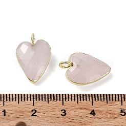 天然石ローズクォーツペンダント  多面カットハートチャーム  金メッキ真鍮エッジループ付き  18x12x6mm  穴：2.5~3mm&nbsp;G-G012-11G-02