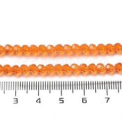 透明ガラスビーズ連売り  ファセット（32ファセット）  ラウンド  ダークオレンジ  4mm  穴：0.7mm  約87~93個/連  32~33cm&nbsp;LS-EGLA-A035-T4mm-D05