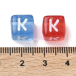 スプレー塗装透明アクリルビーズ  文字付きのキューブ  ミックスカラー  文字k  9.5x9.5x10mm  穴：3.8mm  約570個/500g&nbsp;MACR-K365-07K