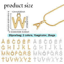 52個2袋2色304ステンレススチールペンダント  a～zの文字  ゴールデン·ステンレス鋼色  9~9.5x2~8.5x2mm  穴：1.2mm  1bag /カラー  26個/袋&nbsp;STAS-GA0002-30